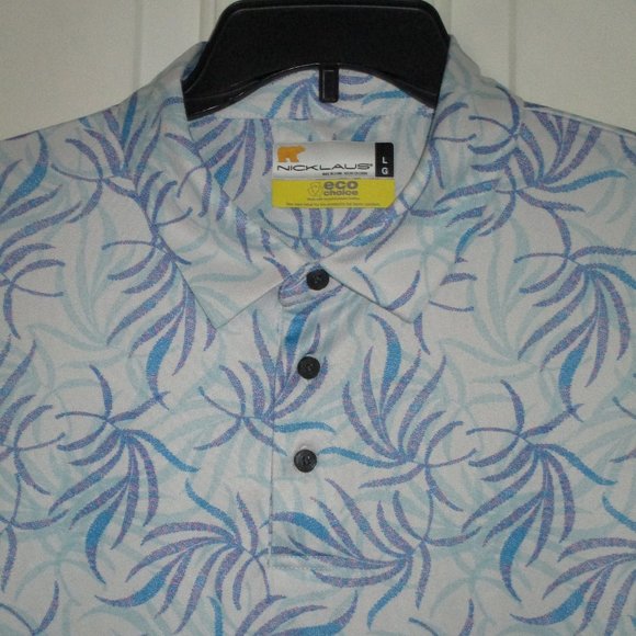 Nicklaus Golden Bear eco choice Mens S/S Blue Golf Hawaiian Polo Shirt NWOT - L - Picture 1 of 3